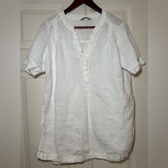 M&S Collection White 100% Linen Flax Short Sleeve Blouse Tunic Top Size UK 16. - Picture 1 of 7